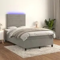 Letto a Molle Materasso e LED Grigio Chiaro 120x200 cm Velluto 3136173