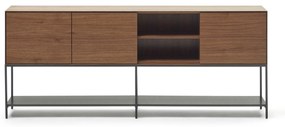 Kave Home - Credenza Vedrana 3 ante impiallacciate noce e gambe in acciaio nero 195 x 80 cm