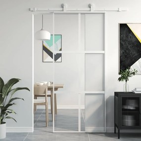 Porta Scorrevole Bianca 90x205 Cm Vetro Temperato E Alluminio /