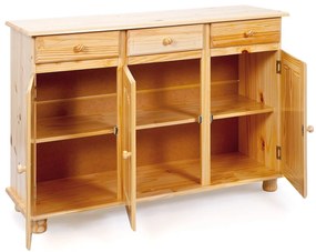 Credenza da 130cm 3 ante 3 cassetti in pino naturale