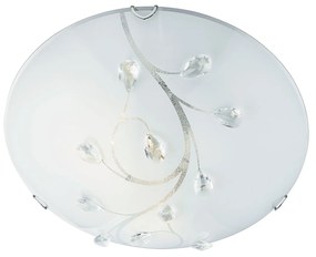 Plafoniera Classica Dunkerque Acciaio Bianco Vetro Cromo 1 Luce E27 D30Cm