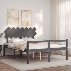 Letto per Anziani con Testiera Grigio 140x190 cm Legno Massello