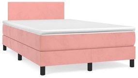 Letto a Molle con Materasso e LED Rosa 120x190 cm in Velluto