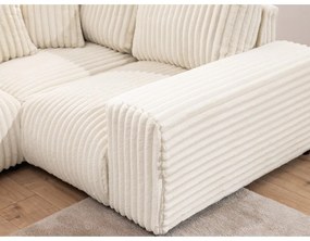 Divano angolare color crema (con penisola a destra/a U) rivestito in velluto a coste Justin – Ropez