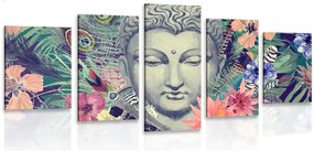Quadri 5 pezzi – Buddha su sfondo esotico