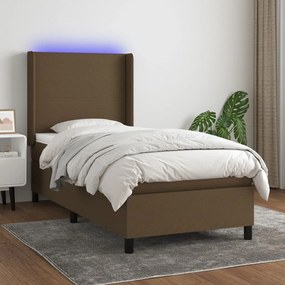 Letto a molle materasso e led marrone scuro 90x190cm in tessuto