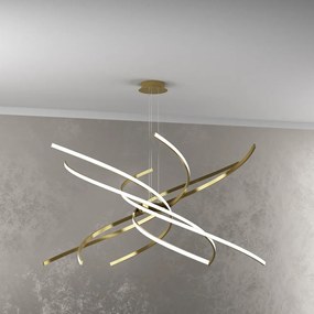 Sospensione Moderna Tornado Alluminio Oro Brunito Led 88W D.100Cm Luce Naturale