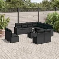 Set Divani da Giardino 12 pz con Cuscini Nero in Polyrattan 3219125