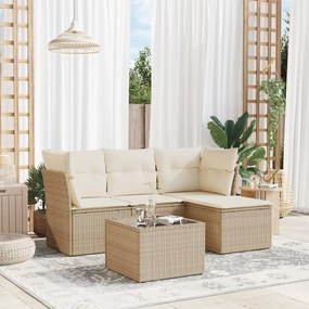 Set Divano da Giardino 5 pz con Cuscini Beige in Polyrattan