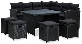 Set divani da giardino 6 pz con cuscini in polyrattan nero