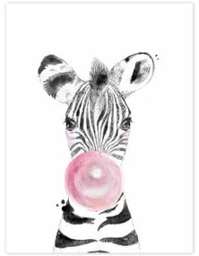 Quadro da parete - Zebra con la bolla rosa | Inspio