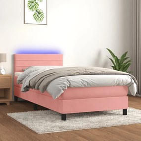 Letto A Molle Con Materasso E Led Rosa 90x200 Cm İn Velluto /