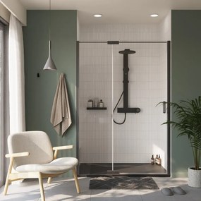Porta doccia girevole Neo L 140 x H 200cm, Sp. 8 mm in vetro profilo nero