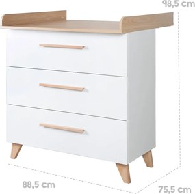 Cassettiera per bambini bianca con effetto rovere con fasciatoio 88,5x99x76 cm Léon – Roba