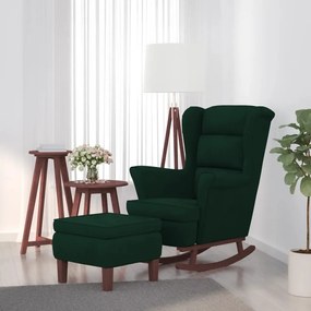 Poltrona Dondolo Gambe Legno E Poggiapiedi Verde Scuro Velluto /