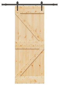 Porta Scorrevole Con Set Hardware 80x210 Cm Legno Massello Pino /