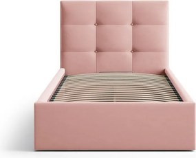 Letto singolo imbottito rosa con contenitore con rete inclusa 90x200 cm Phaedra – Micadoni