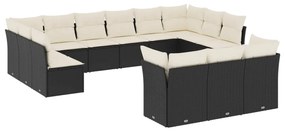 Set divani da giardino 13pz con cuscini nero in polyrattan