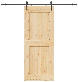Porta Scorrevole Con Set Hardware 90x210 Cm Legno Massello Pino /