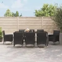 Set da Pranzo da Giardino 9 pz con Cuscini Nero in Polyrattan 3187329