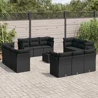 Set Divani da Giardino 13pz con Cuscini Nero in Polyrattan 3249174