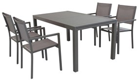 DEXTER - set tavolo in alluminio e teak cm 160/240 x 90 x 75 h con 4 poltrone Venus