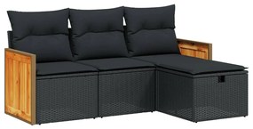 Set divani da giardino 4 pz con cuscini nero in polyrattan