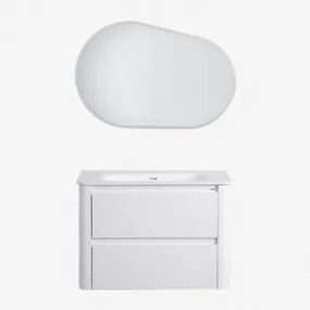 Set Mobili Da Bagno In Legno Con Lavabo Integrato E Specchio Egerton Bianco & Ovalado Led Y Antivaho (100x65 Cm) Meunier & Senza Rubinetto - Sklum