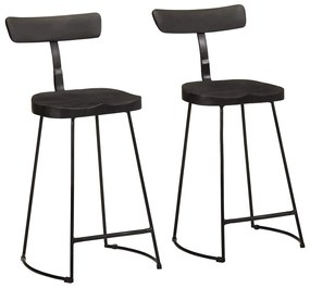 Sgabelli Da Bar 2 Pz Neri 49x43x88 Cm Legno Massello Di Mango /