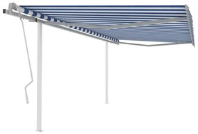 Tenda da Sole Retrattile Manuale con Pali 4x3,5 m Blu e Bianca