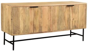 Credenza in legno massello di mango con incisioni e metallo nero 4 ante L160 cm MORISSON