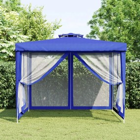 Gazebo con Tetto Doppio Blu 3x3x2,68 m in Tessuto