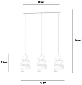 Lampadario Moderno 3 Luci Tristano In Acciaio Bianco Con Fasce A Spirale