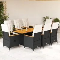 Set da Pranzo da Giardino 9 pz con Cuscini Nero in Polyrattan 3276841