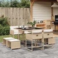 Set da Pranzo da Giardino 9 pz con Cuscini Beige in Polyrattan 3278085