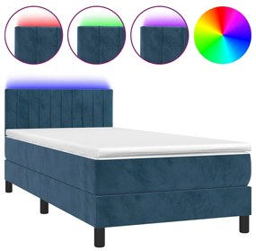 Letto a molle con materasso e led blu scuro 100x200 cm