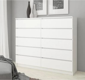 Cassettiera Credenza 140x40x120 Cm 10 Cassetti Artika Bianco Opaco