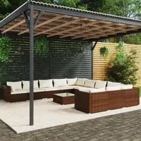 Set Divani da Giardino 12 pz con Cuscini in Polyrattan Marrone 3102818