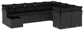 Set divani da giardino 10pz con cuscini in polyrattan nero