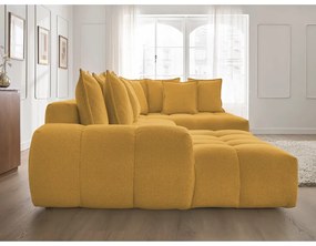 Divano angolare color senape allungabile e con contenitore (penisola a destra/a U) con rivestimento in ciniglia Everest – Bobochic Paris