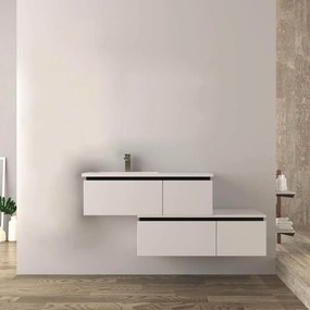 Mobile bagno sfalsato 140 cm sospeso bianco lucido Mod. Slide