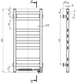 Scaldasalviette a pioli per bagno AVANGARD con termostato, 251 W / 230 V, 80,6 cm, IP44, bianco, sinistro