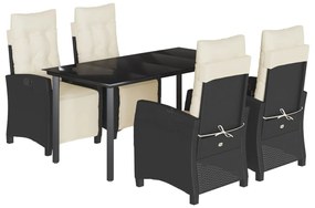 Set da pranzo da giardino 5 pz nero con cuscini in polyrattan