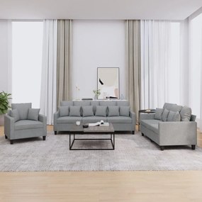 Set Divani 3 Pz Con Cuscini Grigio Chiaro İn Tessuto /