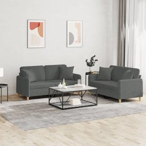 Set Di Divani 2 Pz Con Cuscini Grigio Scuro İn Tessuto /