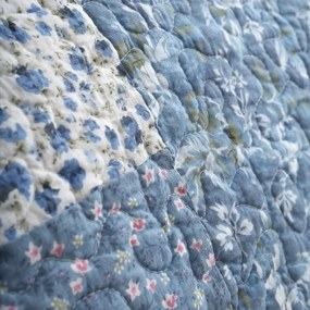 Copriletto trapuntato in cotone blu 220x230 cm Floral Patchwork - Bianca