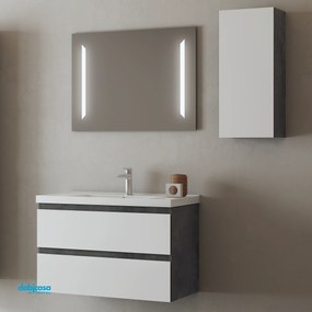 Mobile Bagno Sospeso "Grace 4" Da 100 cm Composto Da Due Cassetti Finitura Lamiera Ossidata\Bianco Lucido