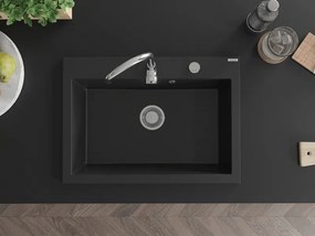 Mexen Elix lavello in granito 1 vasca 700 x 500 mm, nero, sifone cromato - 6526701005-77