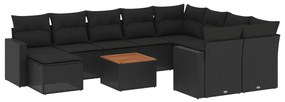 Set Divani da Giardino 11 pz con Cuscini in Polyrattan Nero