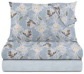 Completo letto matrimoniale petali azzurro in flanella